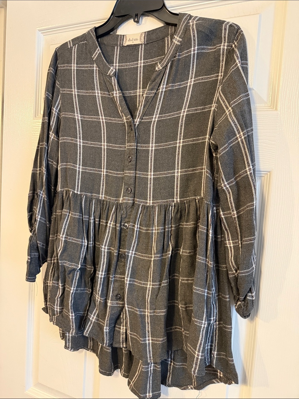 Altar'd State Gray Plaid Henley Top